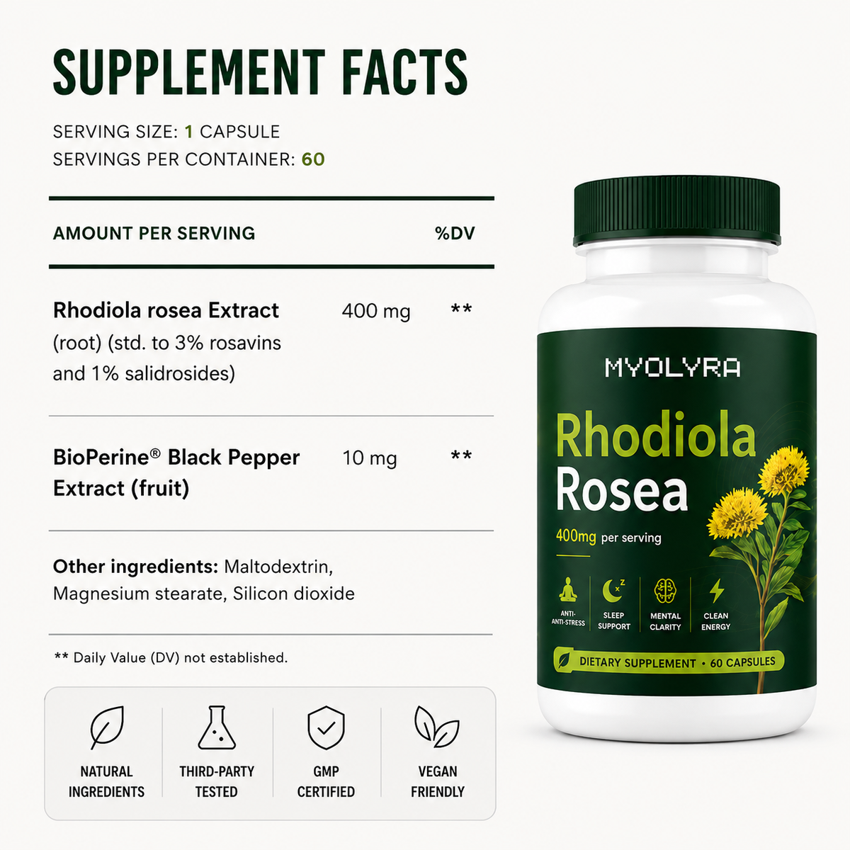 Rhodiola Rosea Capsules (400mg)